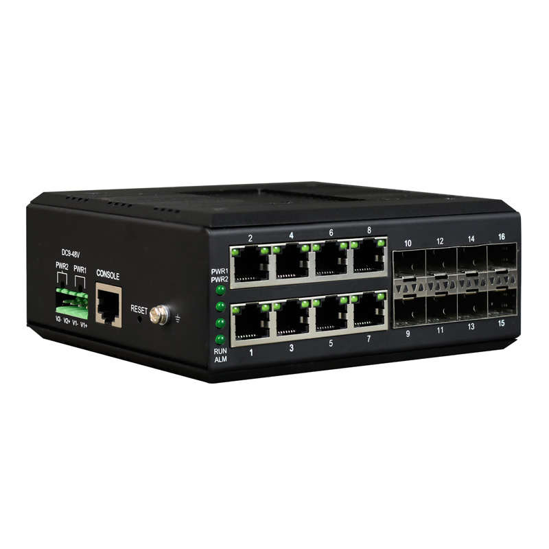 Managed Din-Rail 8-Port Gigabit Ethernet + 8-Port Gigabit SFP Industrial Switch