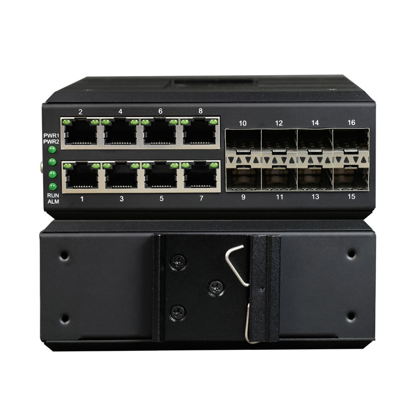 Managed Din-Rail 8-Port Gigabit Ethernet + 8-Port Gigabit SFP Industrial Switch