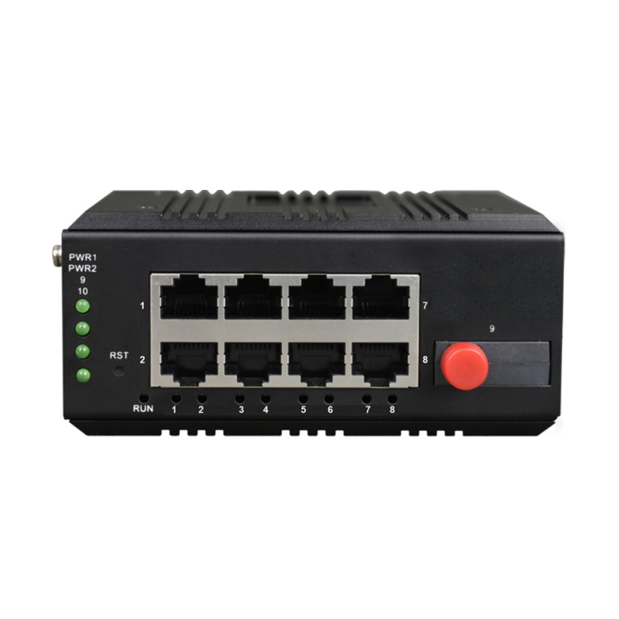 Unmanaged Din-Rail 8-Port 10/100/1000Base-T + 1000Base-FX (SFP) Industrial Switch