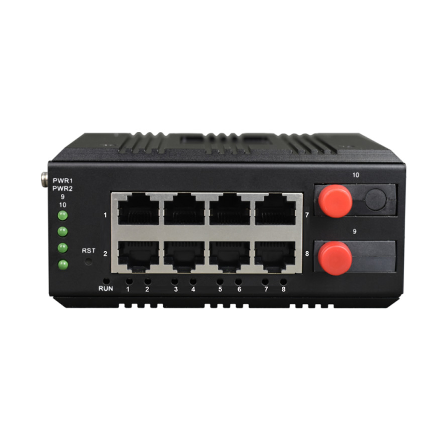 Managed Din-Rail 8-Port 10/100/1000Base-T + 2-Port 1000Base-FX (SFP) Industrial Switch (RSTP Ring Network)