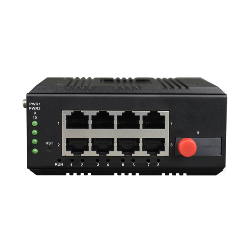 Unmanaged Din-Rail 8-Port 10/100/1000Base-T + 1000Base-FX (SFP) Industrial Switch
