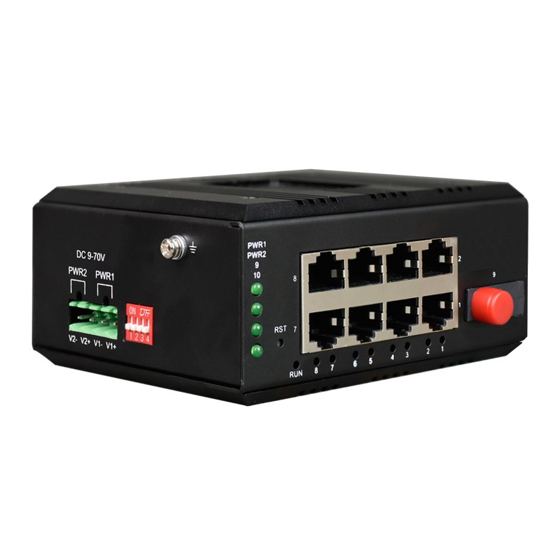 Unmanaged Din-Rail 8-Port 10/100/1000Base-T + 1000Base-FX (SFP) Industrial Switch