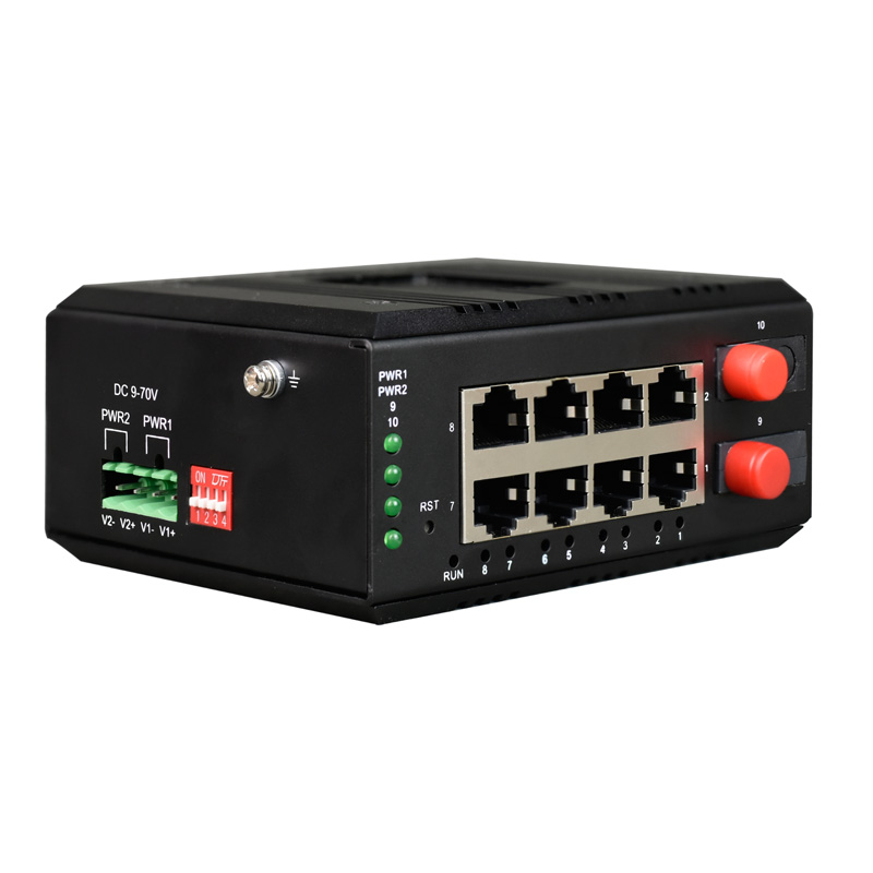 Managed Din-Rail 8-Port 10/100/1000Base-T + 2-Port 1000Base-FX (SFP) Industrial Switch (RSTP Ring Network)