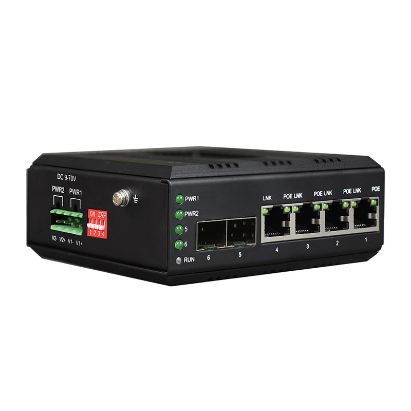 Managed Din-Rail 4-Port 10/100/1000Base-T 802.3af/at POE + 2-Port 100/1000M SFP Industrial Switch