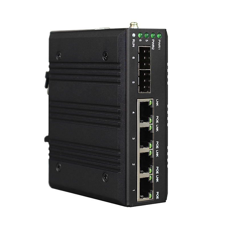 Managed Din-Rail 4-Port 10/100/1000Base-T 802.3af/at POE + 2-Port 100/1000M SFP Industrial Switch