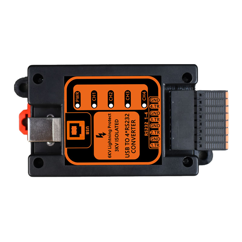 Industrial USB to 4-Port RS232 Converter (3KV isolation/6KV lightning protection)