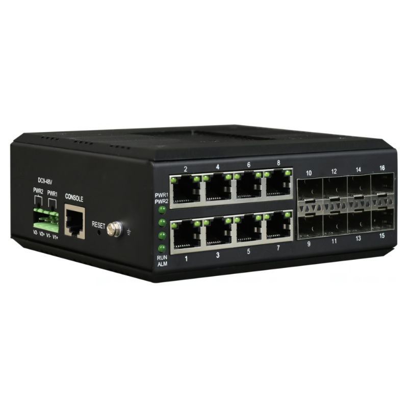 Industrial Rail-type Lite Managed 8* Gigabit Electrical + 8*Gigabit SFP Optical Network Switch FCM-G8Q8