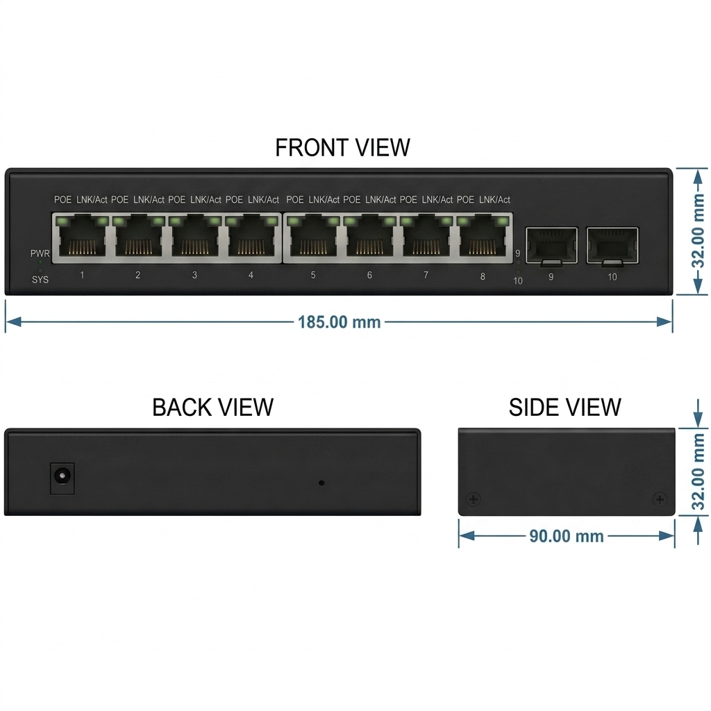 Desktop Type 8 ports 2.5G Ethernet + 2 ports 10G SFP (Managed) Network Switch