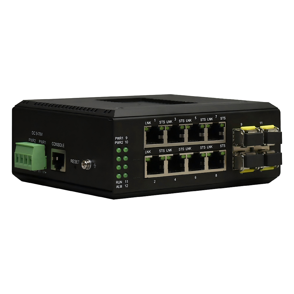 Managed Industrial DIN-Rail 8-Port Gigabit Ethernet + 4-Port Gigabit SFP