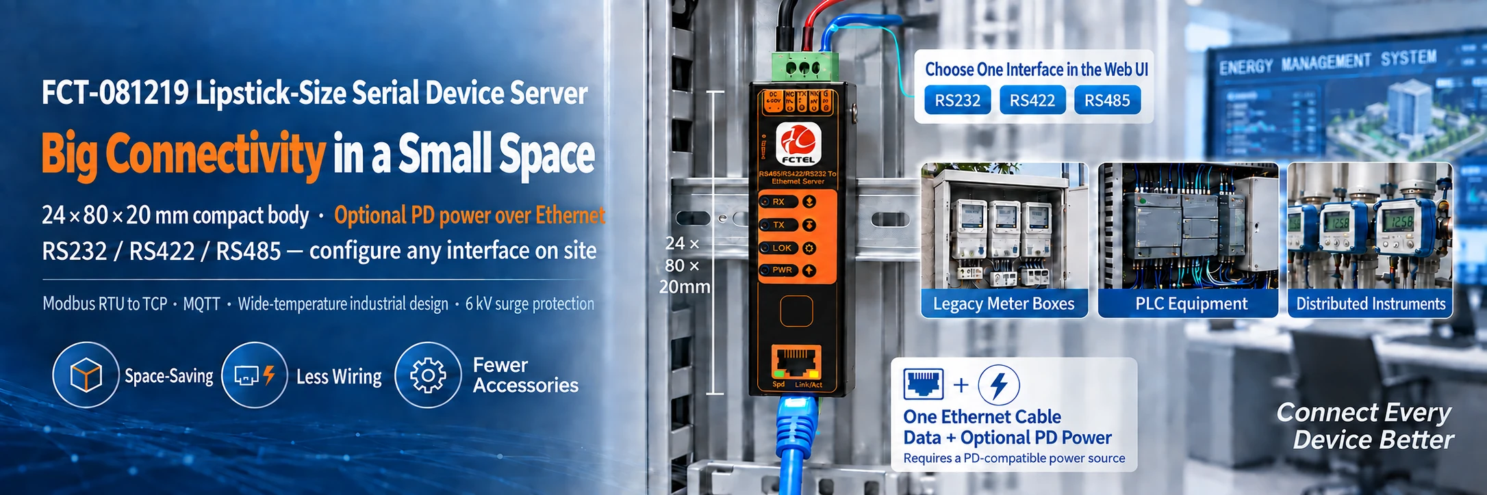 FCT-081219 lipstick-size serial device server