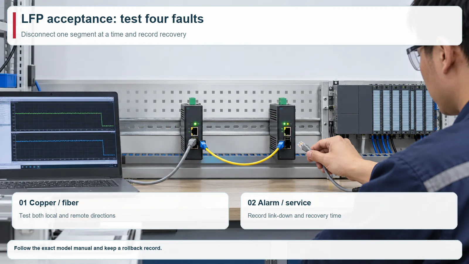 LFP copper and fiber fault acceptance test bench