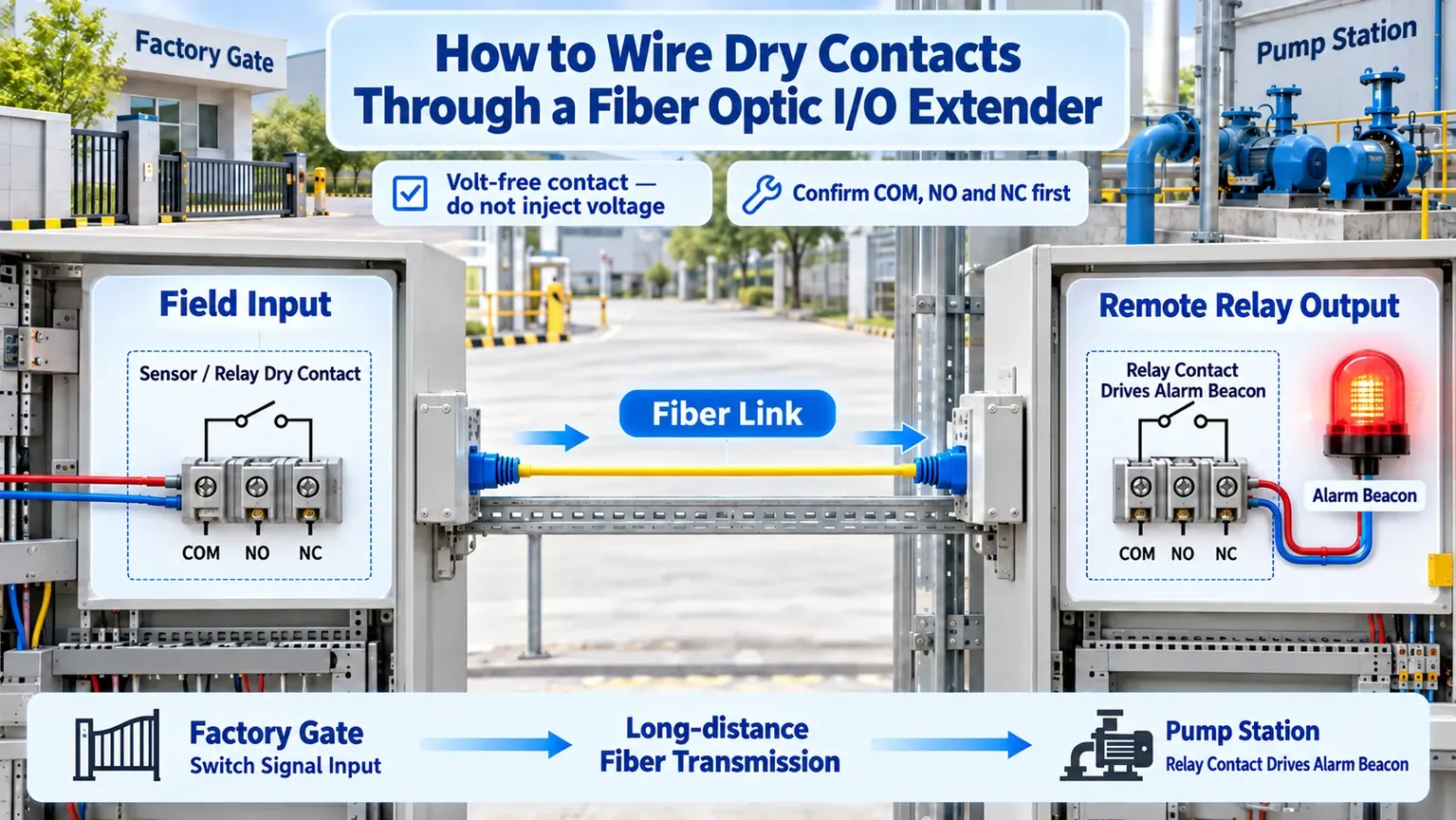 How to Wire Dry Contacts Through a Fiber Optic I/O Extender