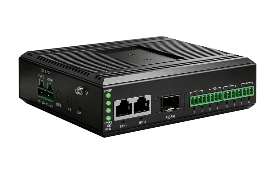 Industrial 1–4 Port RS232/RS422/RS485 Serial Device Server with Dual Ethernet and SFP