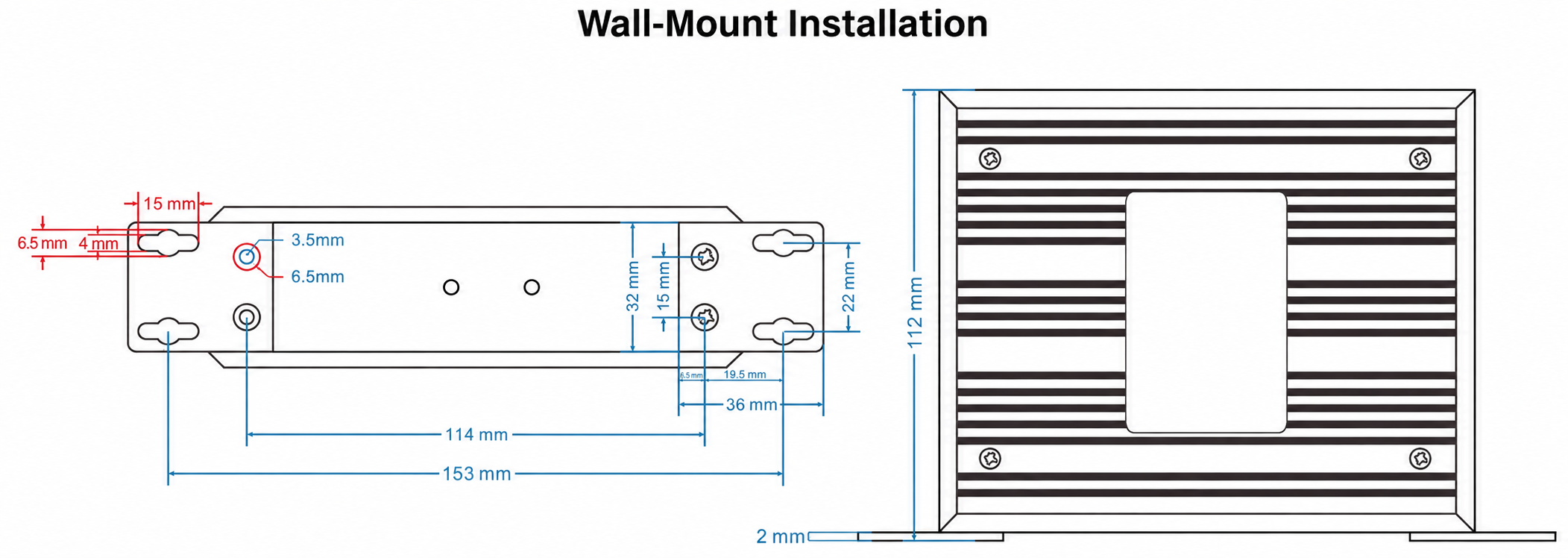 FCT-1500 wall-mount installation dimensions