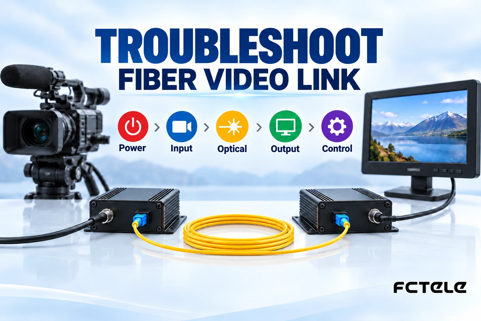 Troubleshooting a Fiber Optic transmission device: Power, Optical Path, Video and Control Signals