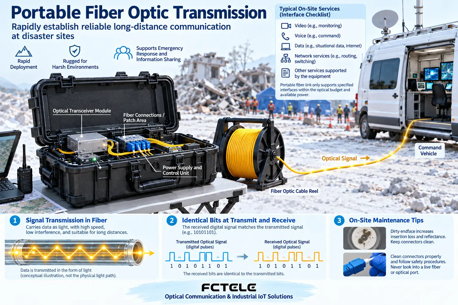 Civil temporary communication scenario: portable equipment must match the specific service interfaces and power supply conditions.