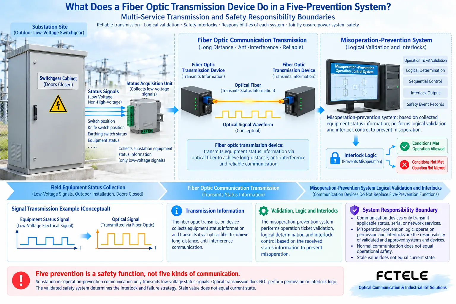 On-site status is sent to the system through communication equipment, and misoperation-prevention judgment is the responsibility of the reviewed and approved control and interlock system.