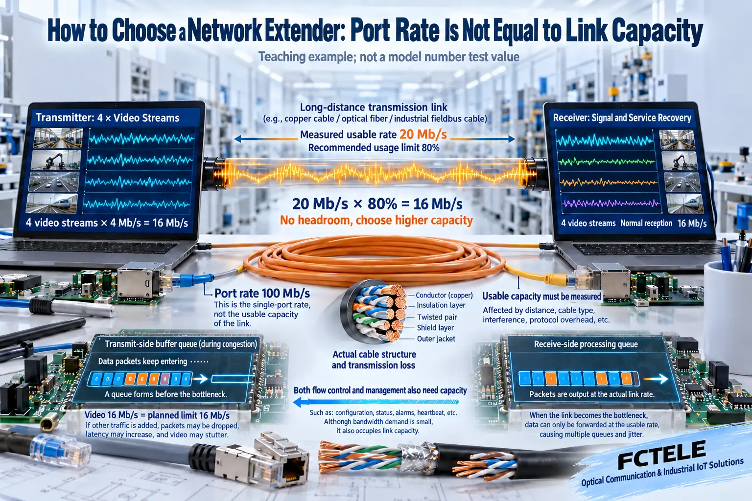 Difference between 100 Mbps access port and long-line usable capacity and video load calculation