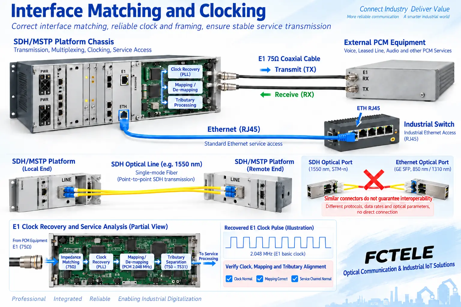 E1 service ports, Ethernet service ports, and SDH line ports are matched separately