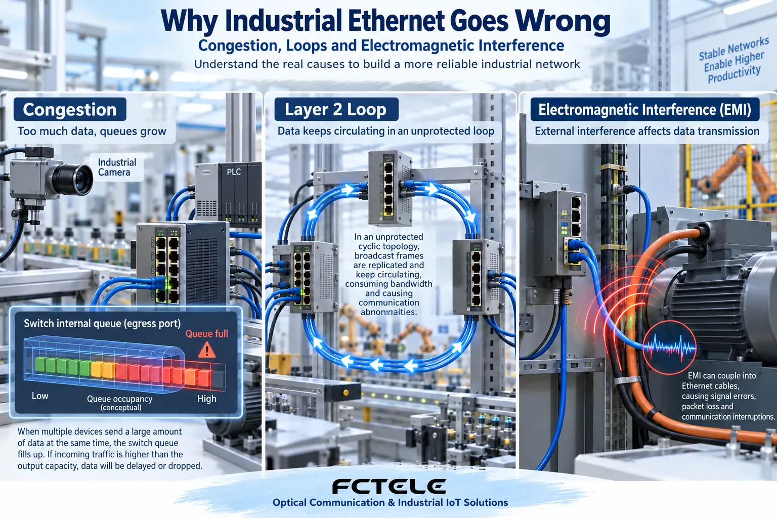 Congestion, loops and interference are different mechanisms and need to be identified separately. The production line in the figure is an engineering principle scenario.