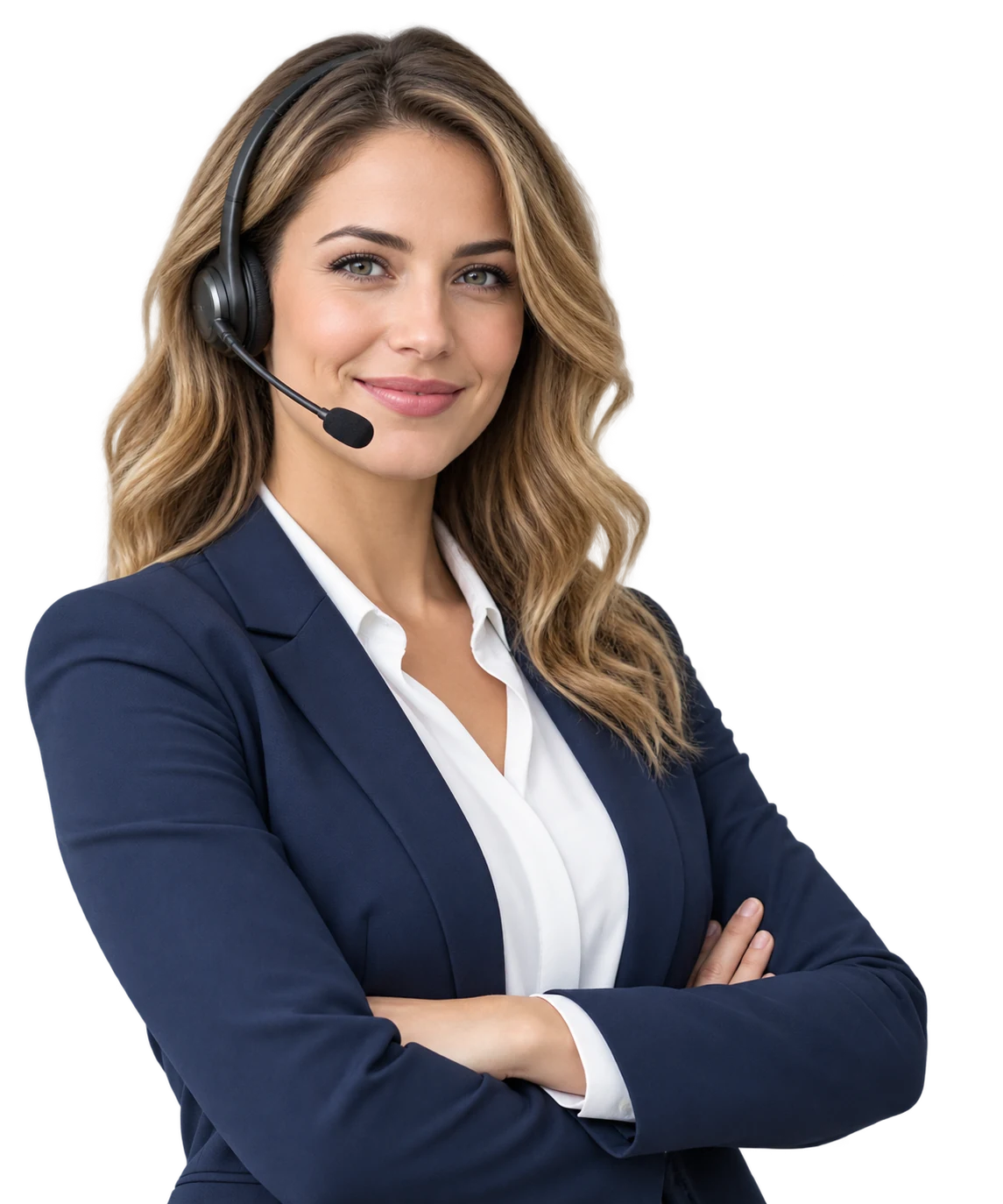 Western female technical support specialist wearing a headset